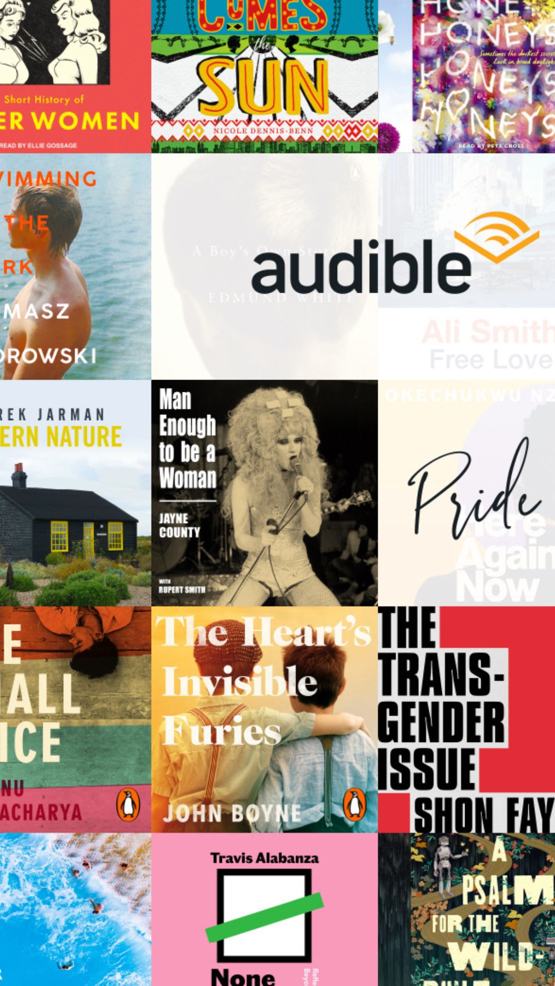 Collage of books on Audible